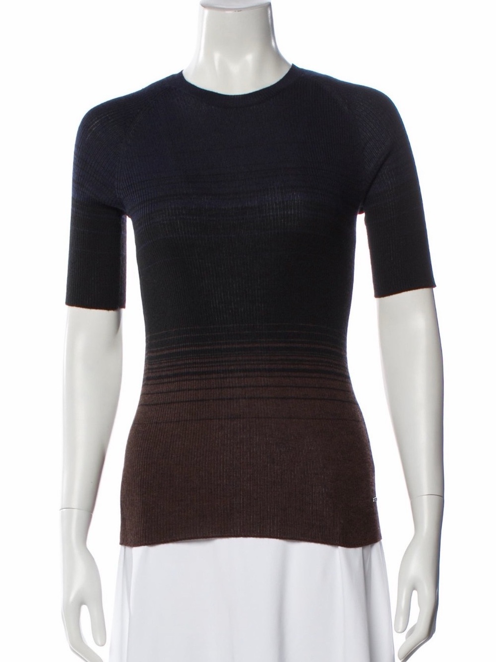 Akris Luxury Cashmere Silk Ribbed Ombre Short Sleeve Crewneck Top US 16 $1150